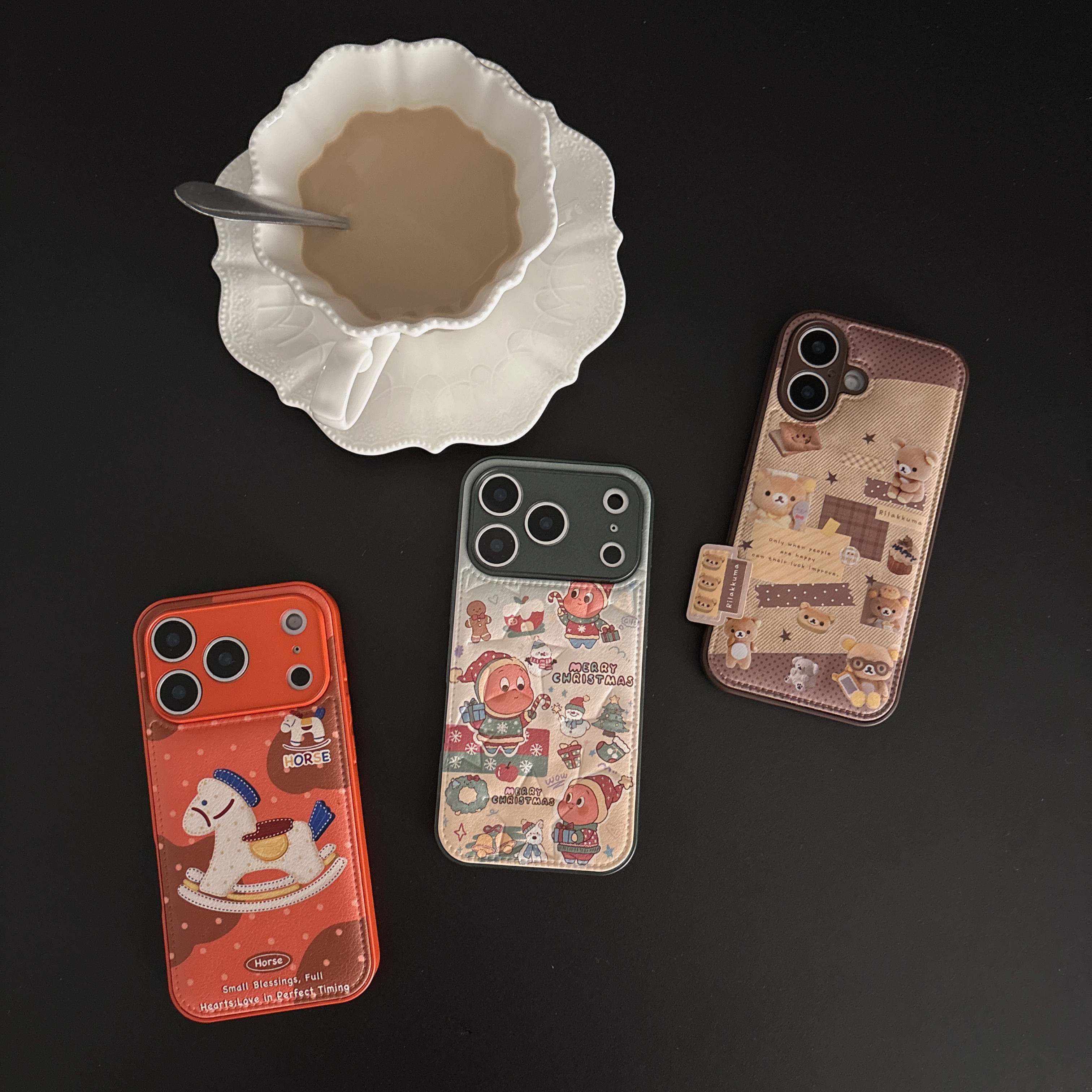 适用iPhone17Promax皮纹圣诞星星人摇摇木马轻松熊苹果华为手机壳