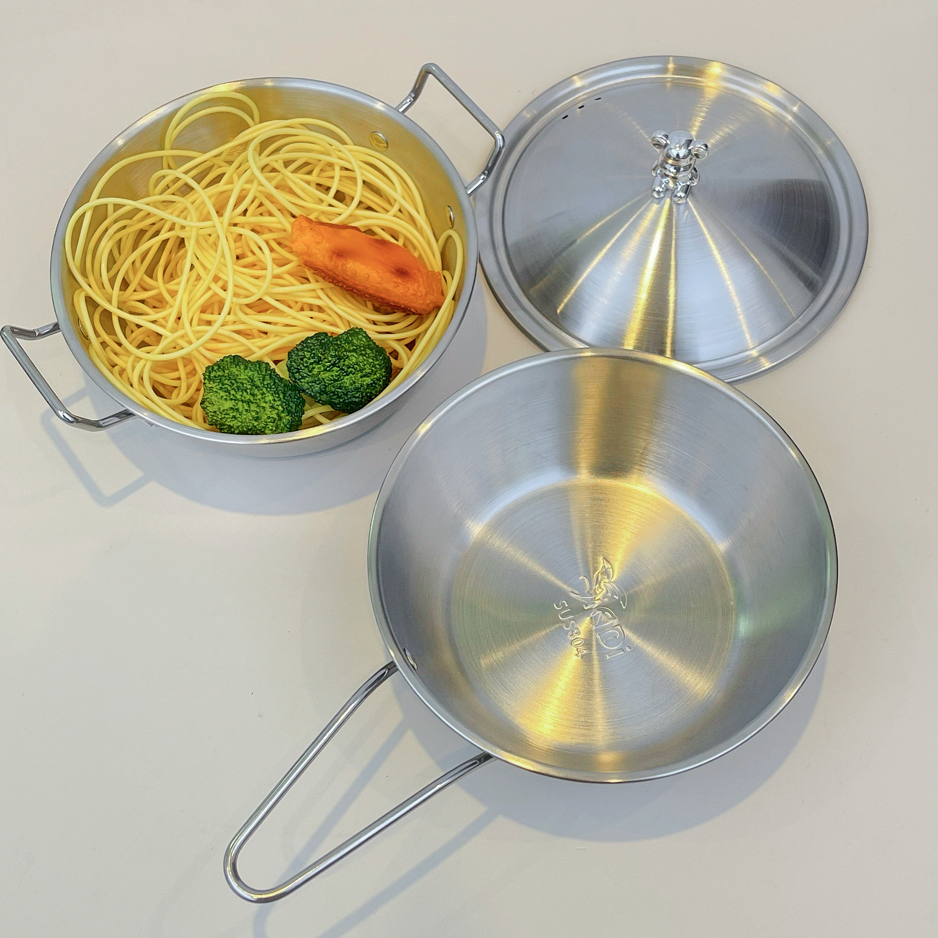 SUS 304一人食超可爱小熊泡面碗双耳锅带盖单个装17CM电磁炉通用