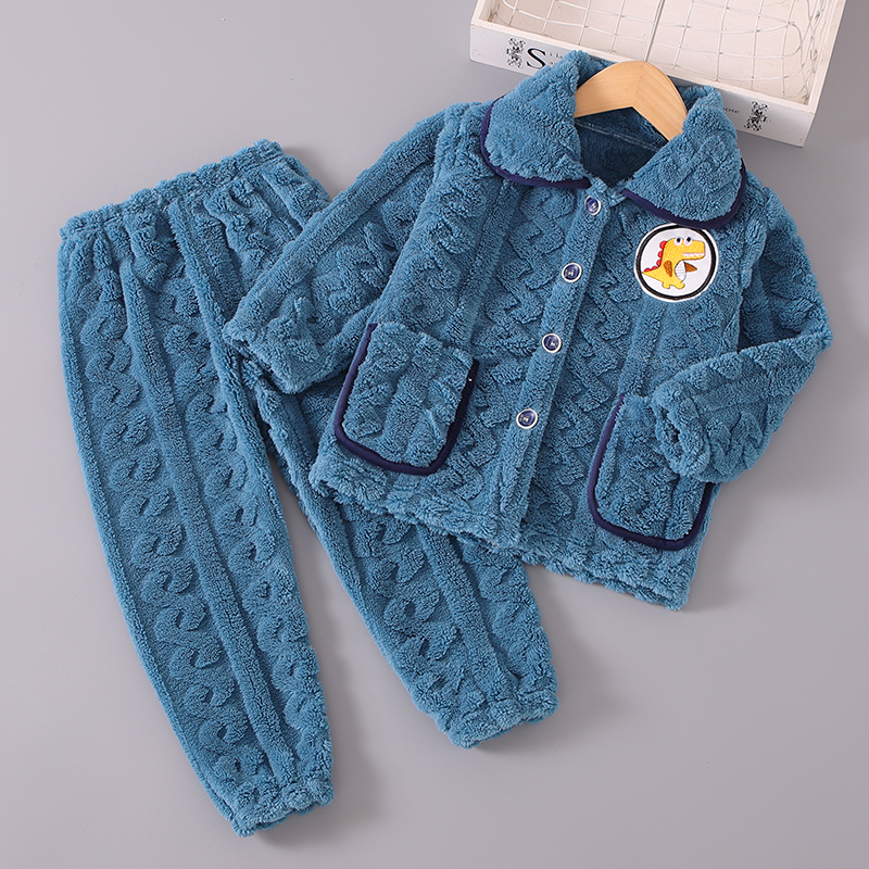 儿童珊瑚绒睡衣秋冬季男童女童亲子法兰绒宝宝男孩加厚家居服套装