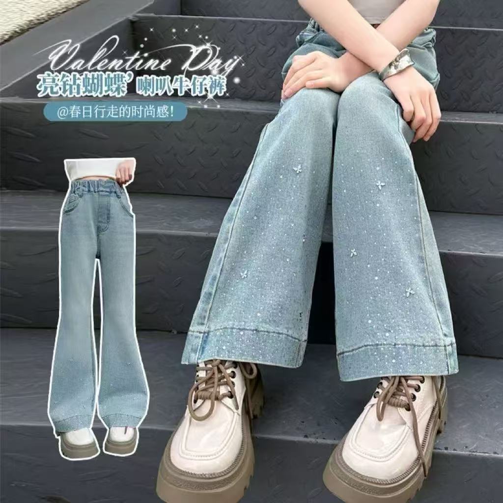 童装女童牛仔裤春秋款中大童儿童裤子休闲弹力喇叭裤女宝微喇长裤