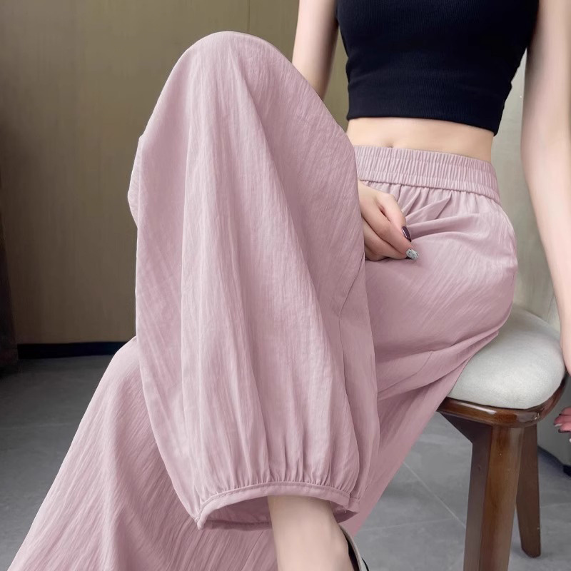 粉色速干山本裤女夏季薄款2025新款九分冰丝束脚运动裤萝卜灯笼裤