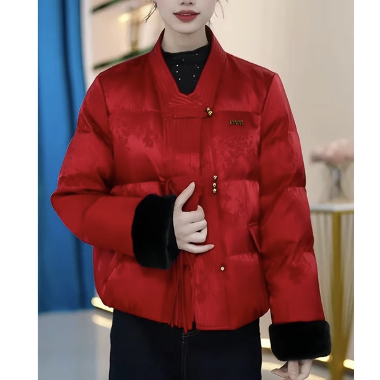 【羽绒服】2025年冬季新款秋冬款洋气花卉唐装休闲复古冬季女羽绒服