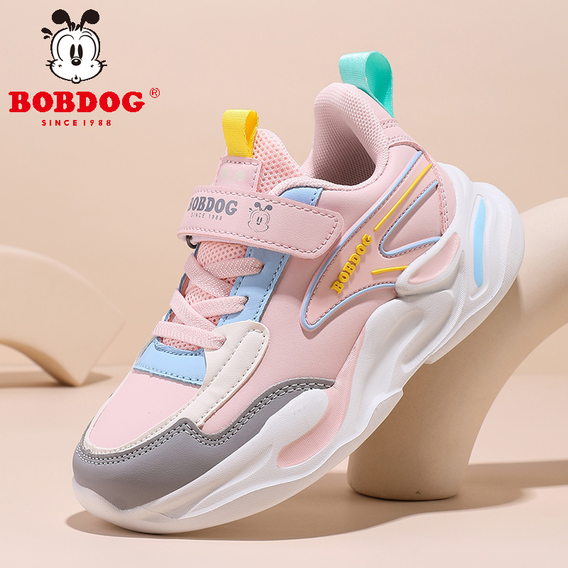 巴布豆童鞋女童秋冬防水皮面儿童运动鞋中大童加绒保暖防滑二棉鞋