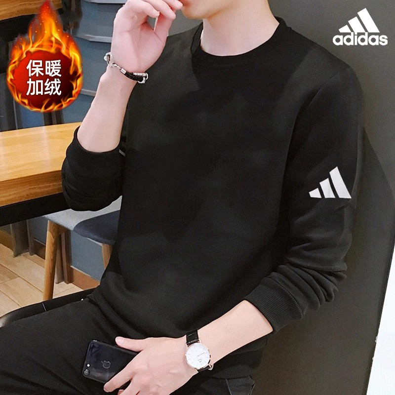 adidas/阿迪达斯运动休闲加绒卫衣保暖黑色休闲套头衫冬【流光风