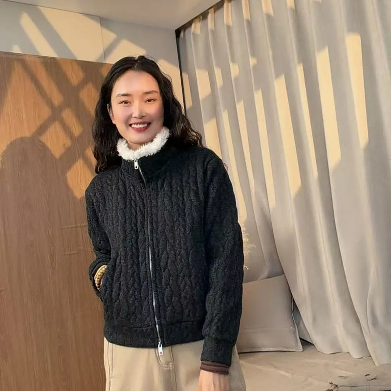 31189-韩式通勤风休闲风短外套女士运动厚款百搭秋冬