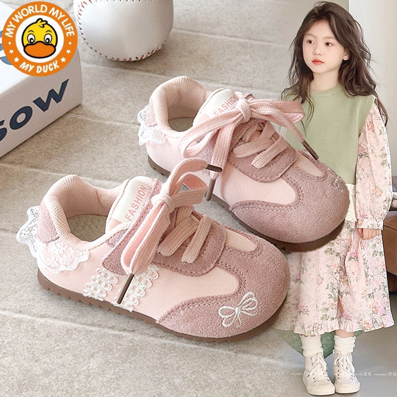 小黄鸭女童运动鞋2025春秋新款儿童软底休闲德训鞋透气韩系板鞋