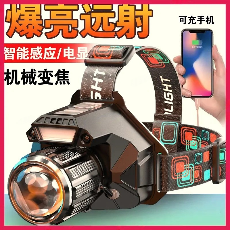 矿灯疝气徒步头灯强光超长续航充电超亮头戴式钓鱼公路车夜骑灯
