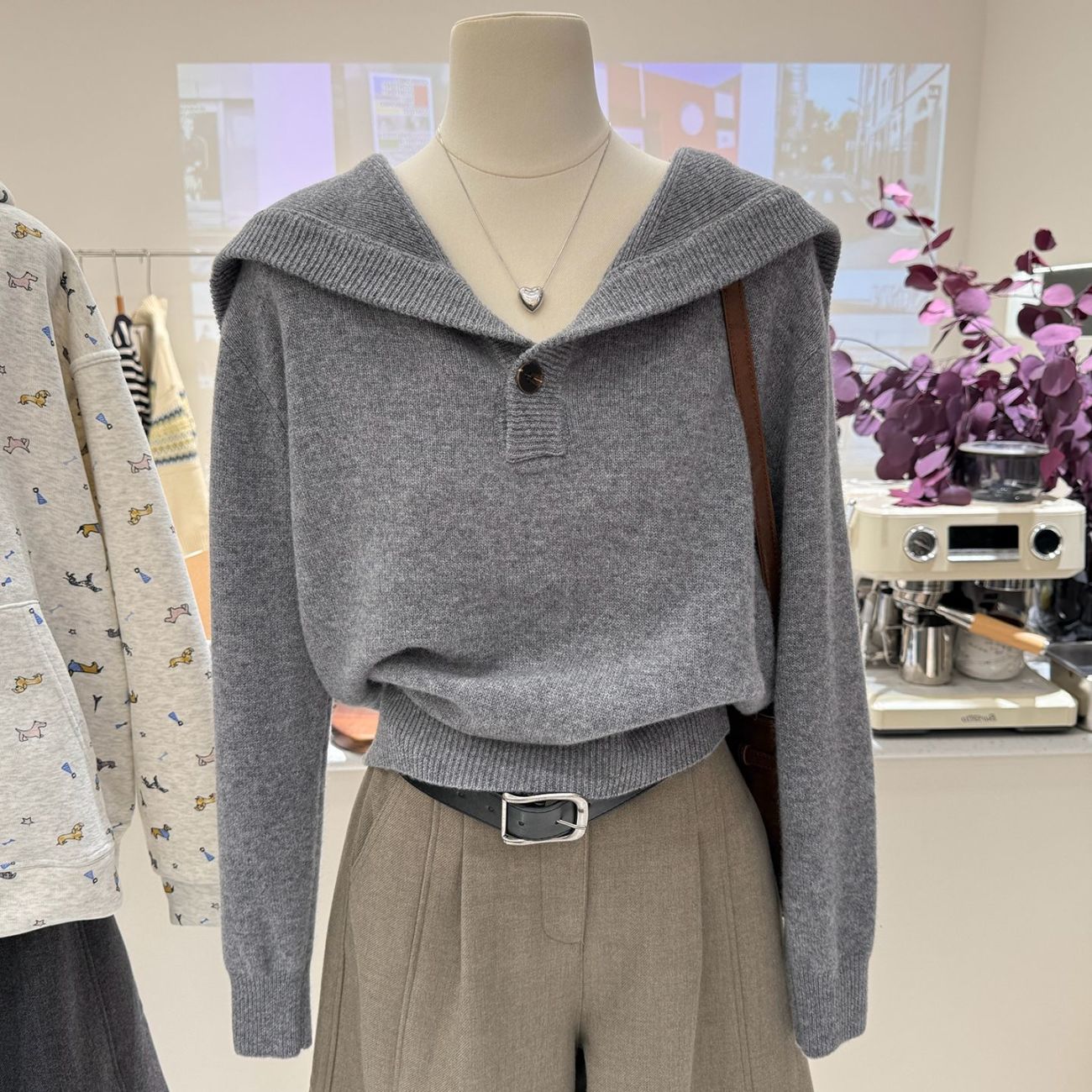 洋气大码海军领针织衫打底上衣女秋冬款慵懒宽松韩版翻领套头毛衣