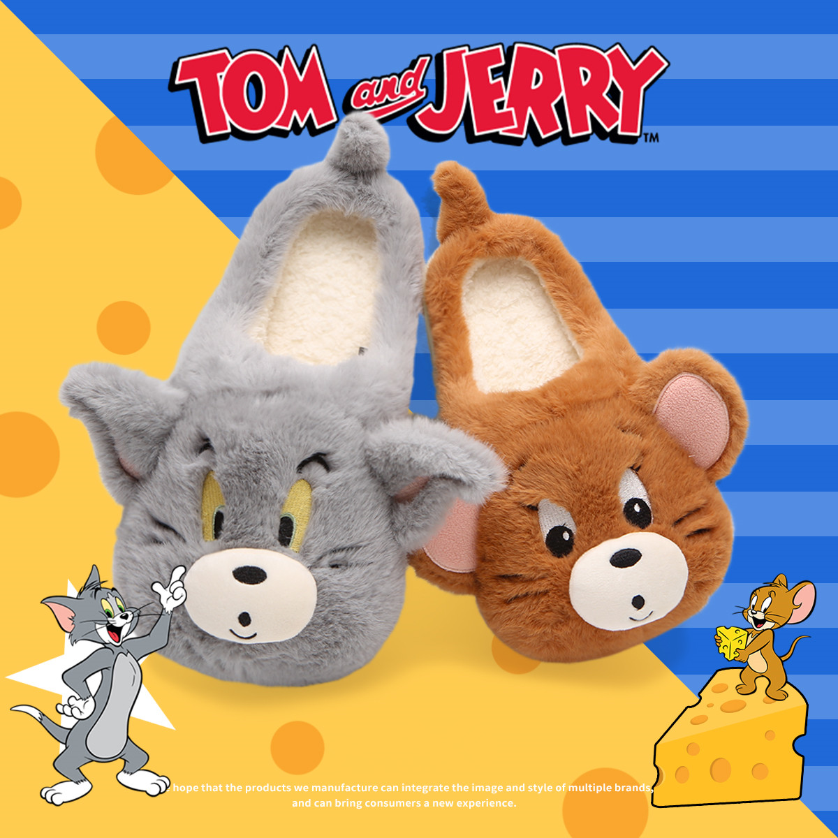 冬季新款正版猫和老鼠保暖舒适可爱汤姆杰瑞棉拖鞋男女保暖毛毛鞋