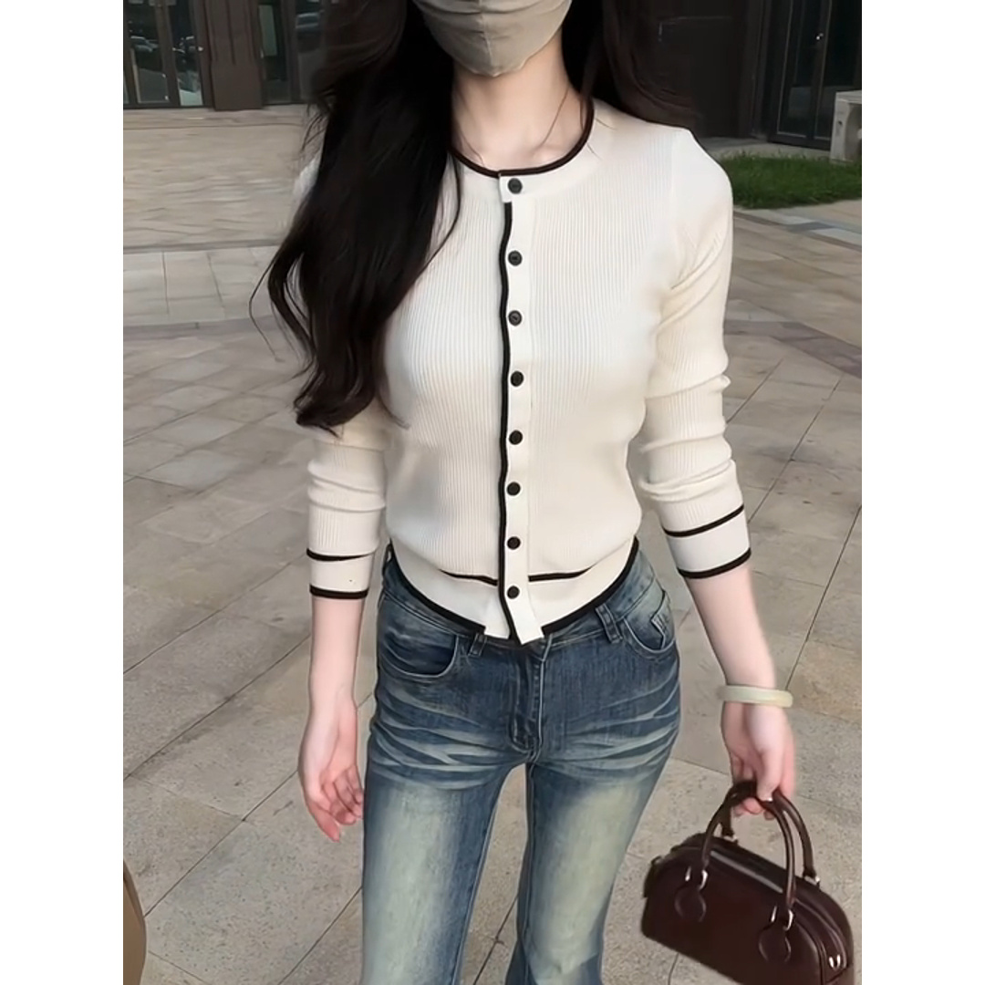 高智姐姐怎么穿都好看的撞色针织衫修身显瘦上衣秋冬短款毛衣秋季