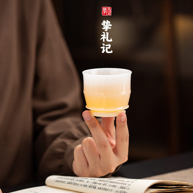 德化最新白瓷璞玉防烫品茗杯高档泡茶个人专用主人杯竹节杯泡茶杯