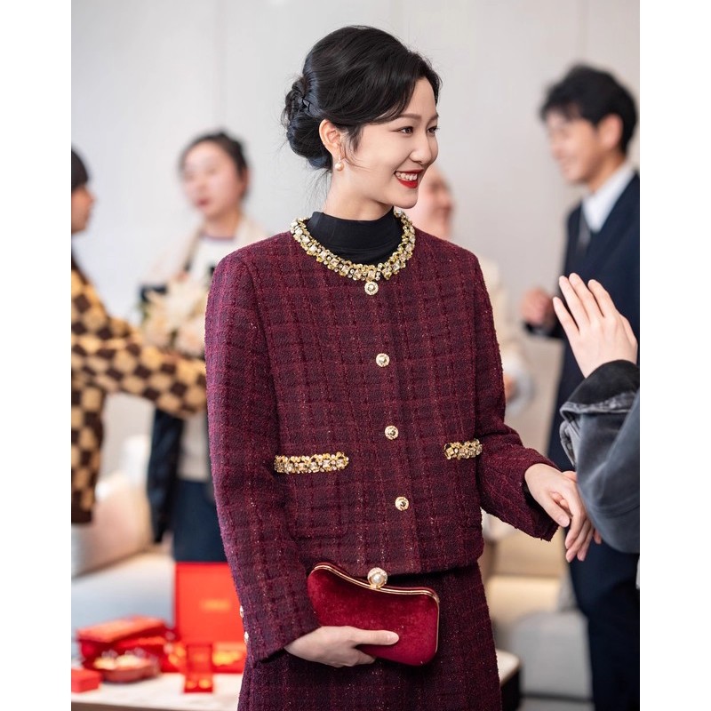 喜婆婆婚宴装高端小香风套装女2025秋冬新款妈妈结婚礼服外套半裙