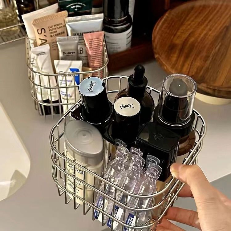 ins正方形不锈钢收纳筐家用桌面杂物置物篮化妆品整理篮子收纳盒