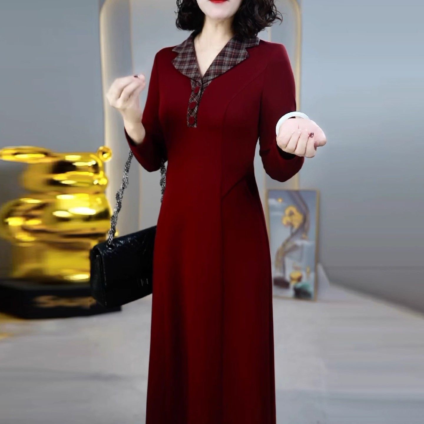 精纺优雅气质高档连衣裙2025秋季新款洋气时尚修身显瘦爆款