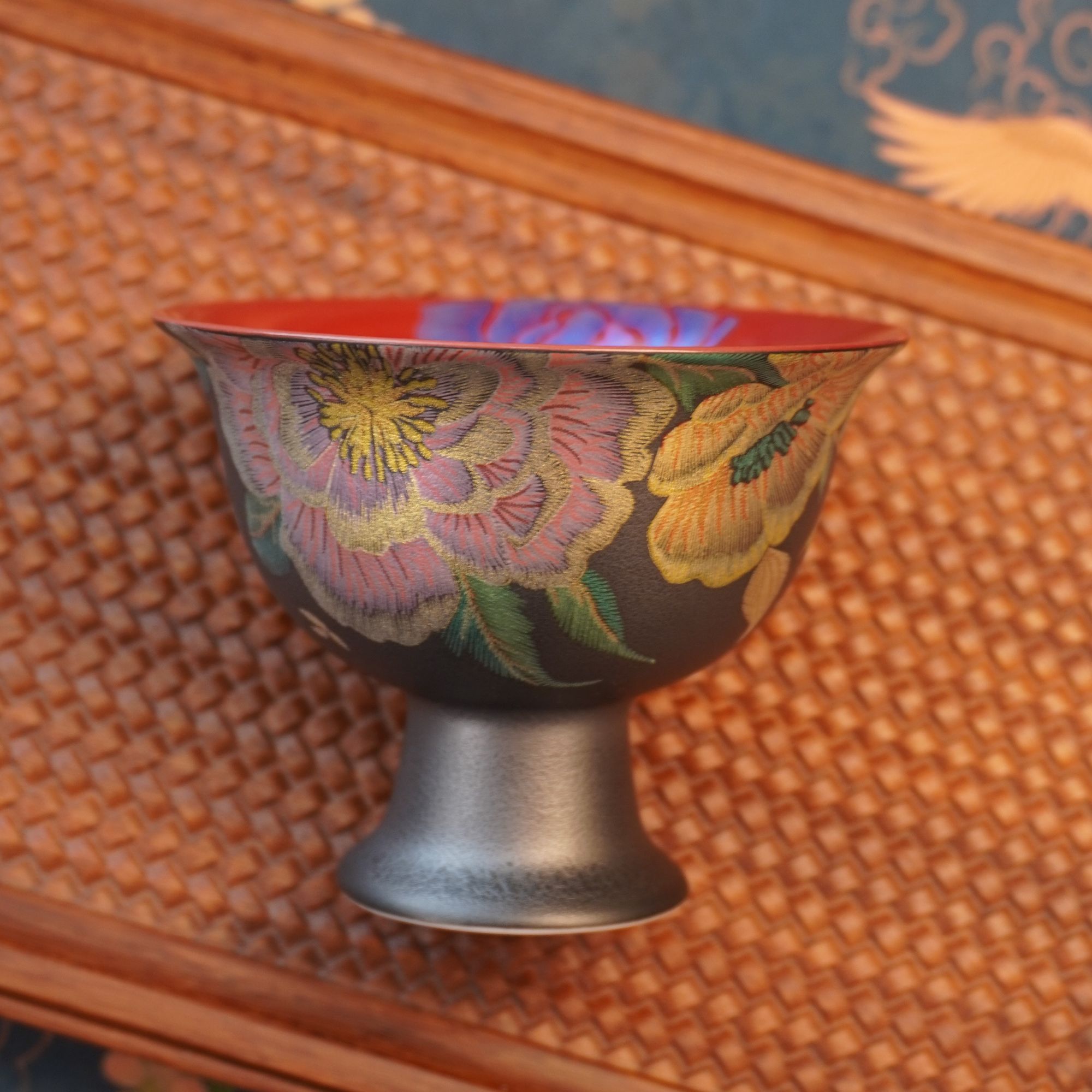 【缂丝牡丹·高足主人杯】复古精美家用纯手工描金陶瓷品茗杯花纹