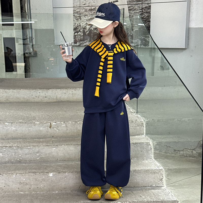 女童秋季卫衣套装2025新款儿童洋气时髦早秋韩系披肩大女孩三件套