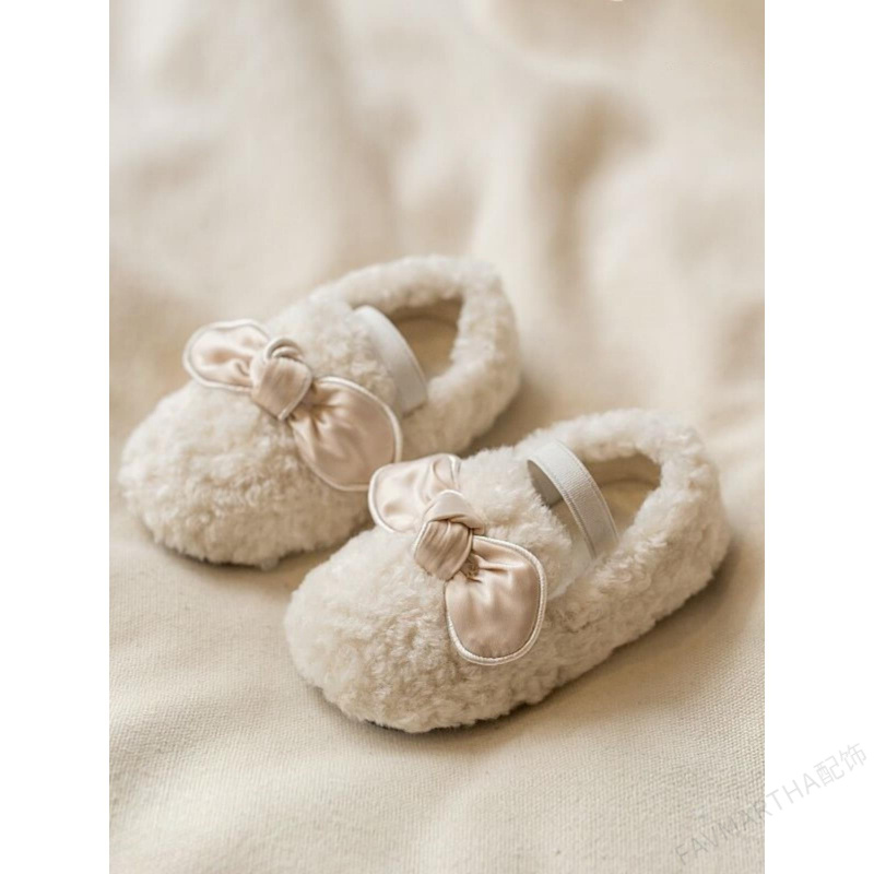FAVMARTHA女宝宝鞋子女童毛毛鞋1-2岁3软底学步加绒羊羔毛儿童棉