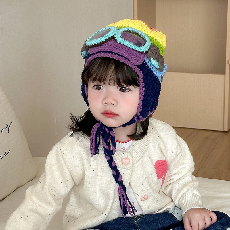 宝宝帽子手工毛线帽护耳帽飞行员帽针织帽套头帽卡通雷锋帽防风