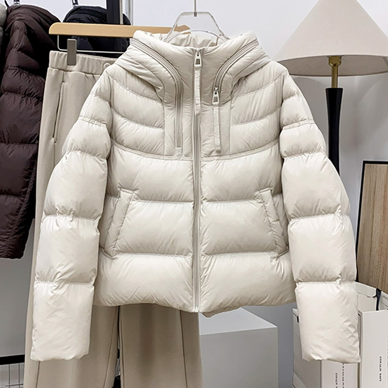 时尚减龄气质显瘦设计感衣服女2025秋季新款韩系纯色连帽长袖外套