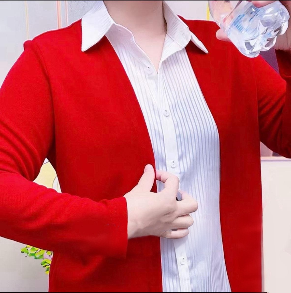 6945款女士假两件长袖开衫衬衫修身显瘦洋气百搭气质上衣漂亮小衫
