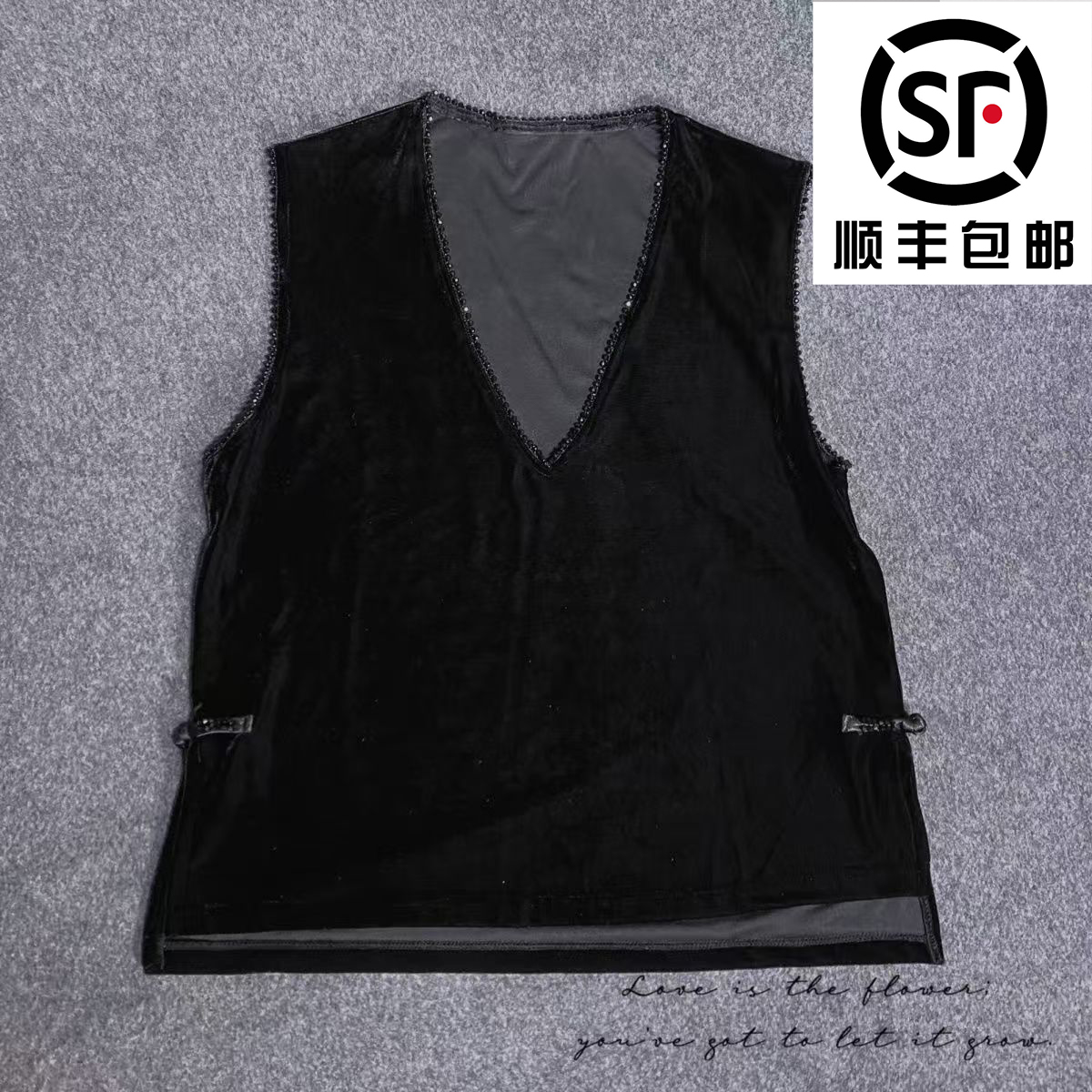秋季新款新款重工侧盘扣开叉洋气高级感钉钻V领时尚气质精致复古