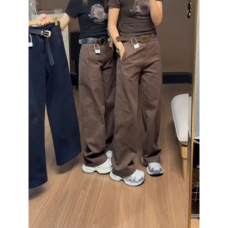 直筒拖地裤女秋季新款大码女装高腰百搭阔腿裤胖妹妹mm宽松长裤