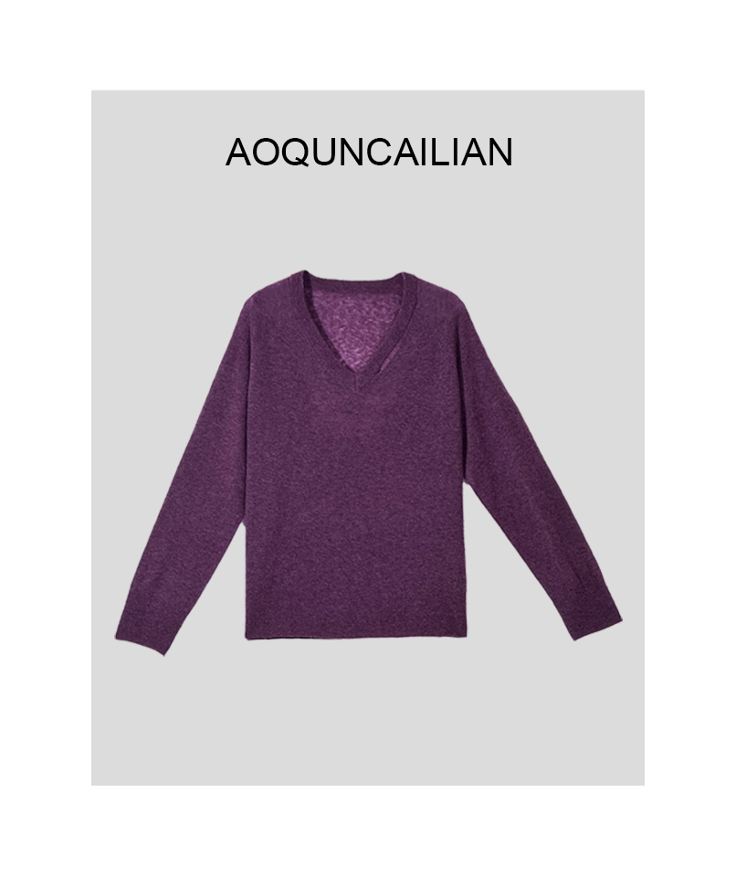 AoQunCaiLian秋季时尚百搭设计师镂空V领针织上衣-GG58382