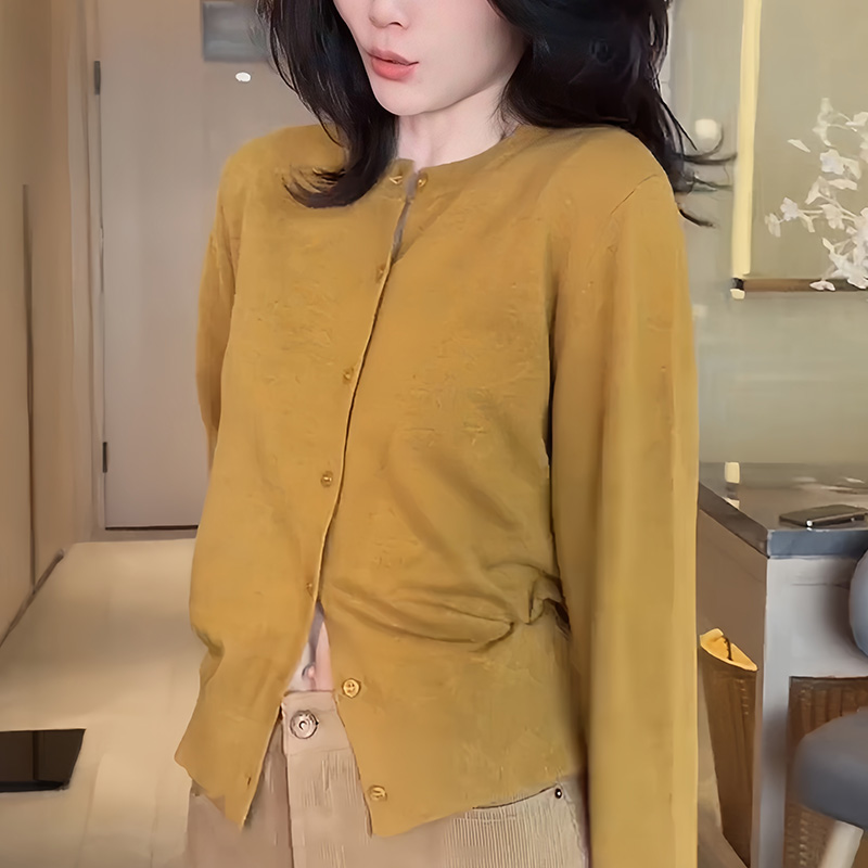 薄款超好看针织衫女2025新款夏季黄色针织开衫外套百搭空调衫上衣