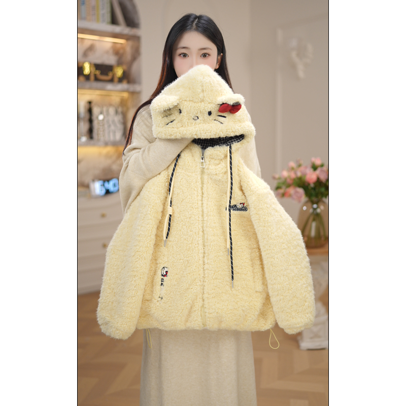 女童羔糕绒卫衣冬季连帽2025新款女孩加绒加厚保暖毛毛衣外套7970