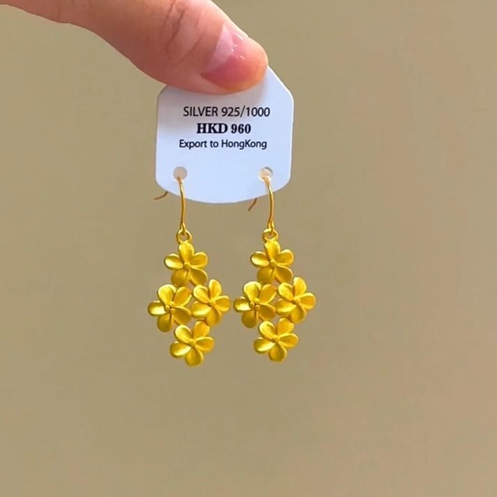 金枝花叶」古法金色拉丝花朵耳环2025新中式高级气质日常百搭耳饰