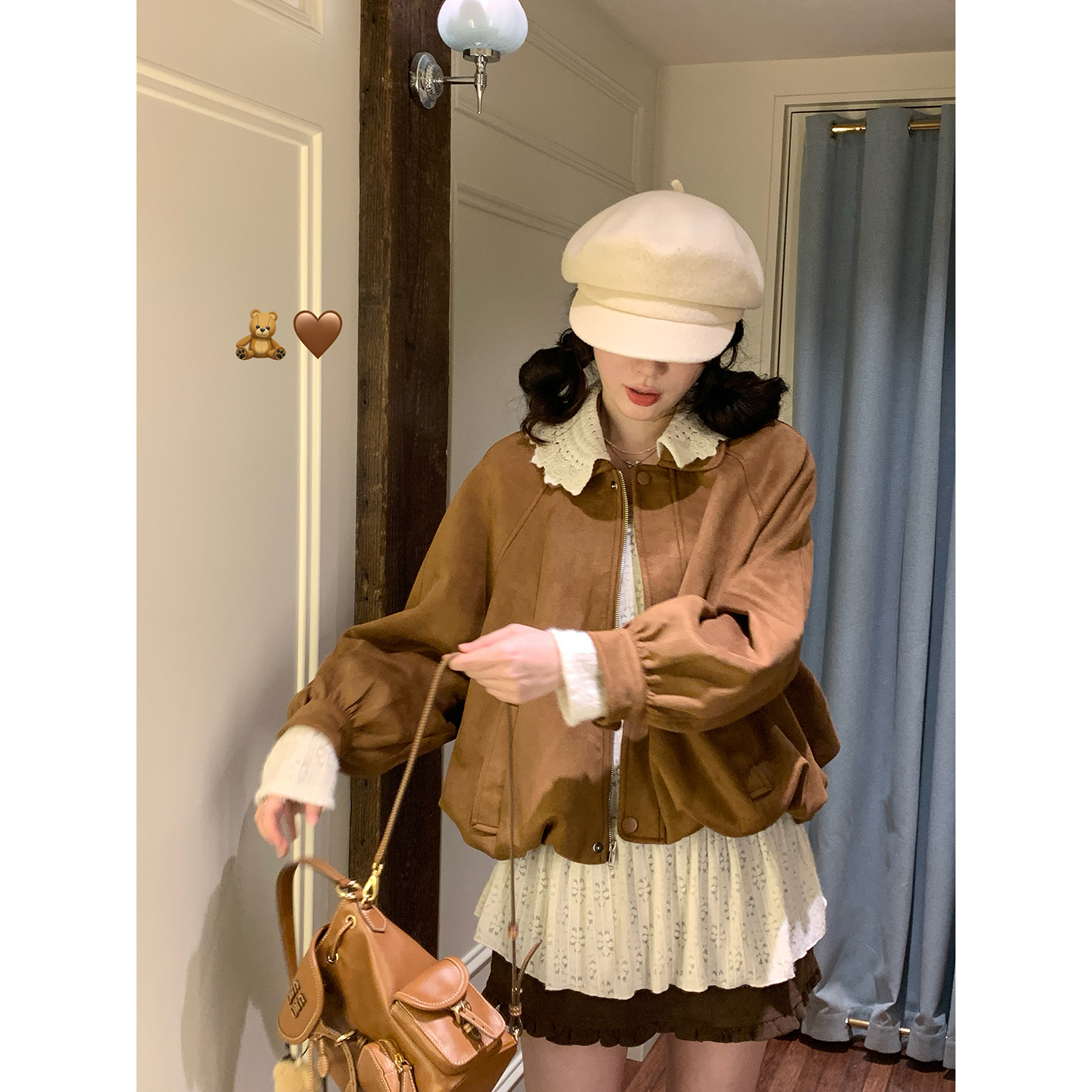 外套女花边领花苞甜美可爱风格衣服秋季新款设计感宽松夹克上衣