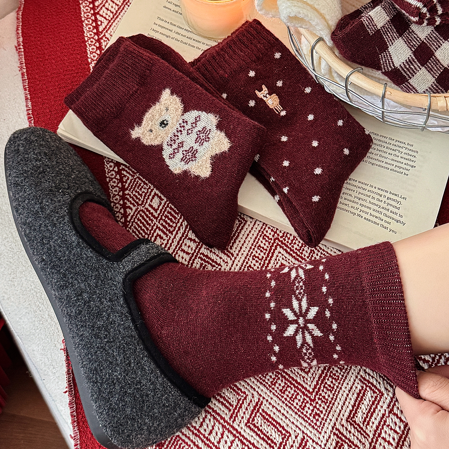 本命年红袜子女秋冬季百搭加绒加厚保暖羊毛袜2026马年红色长筒袜