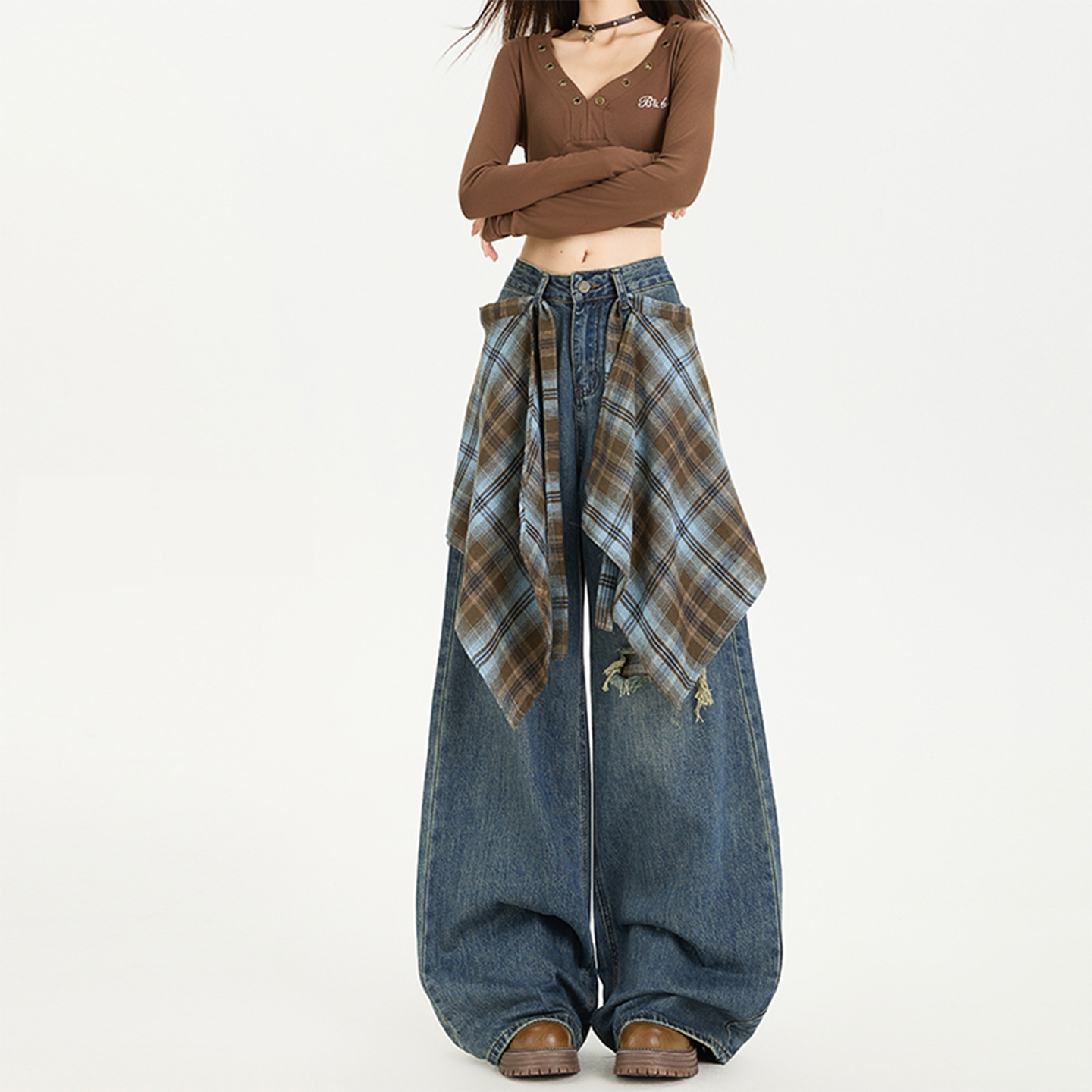 大码胖mm2025新款秋季韩系高腰宽松百搭牛仔裤女时尚显瘦直筒长裤