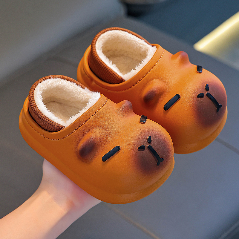 卡皮巴拉儿童棉拖鞋踩屎感女童冬卡通可爱防水防滑软底中大童拖鞋