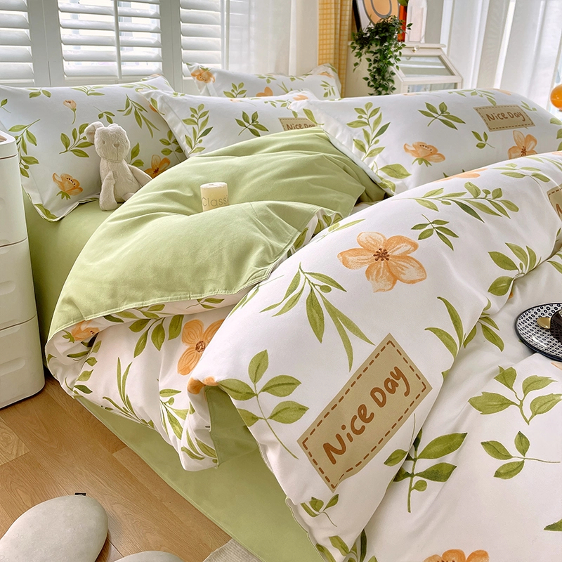 四件套床上用品纯棉100全棉加厚斜纹磨毛被套床单学生宿舍三件套
