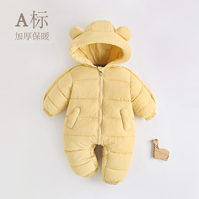 婴儿连体衣冬季外出服新生儿连帽哈衣男女宝宝加厚保暖棉服