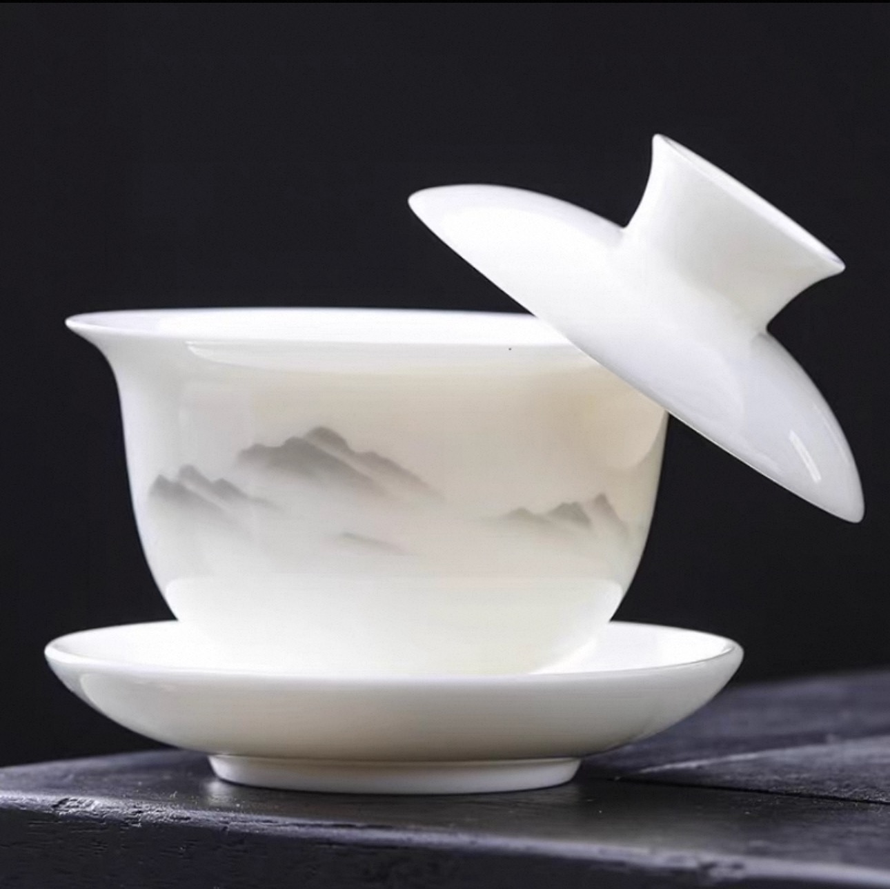 可悬停羊脂玉瓷三才盖碗大容量防烫单个敬茶碗家用办公会客泡茶器