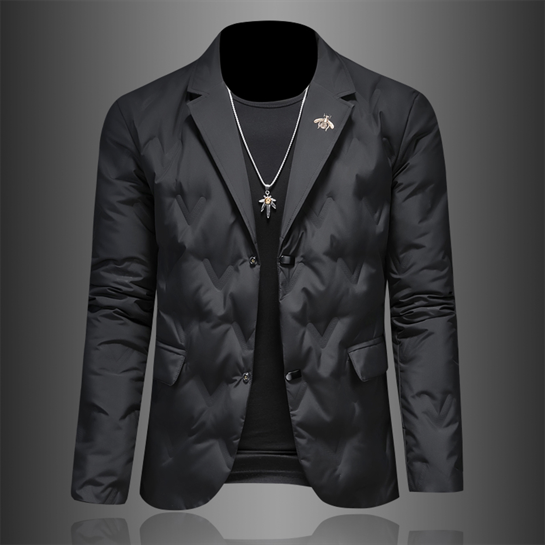 西装领羽绒服男款冬季轻薄款高级感成熟痞帅男装刺绣保暖外套男士