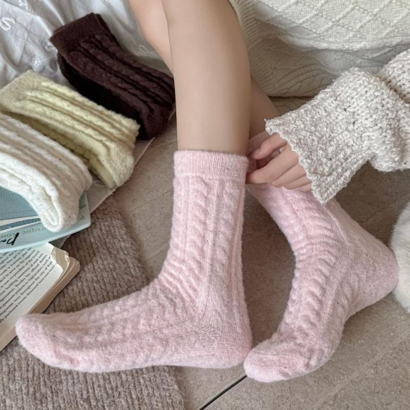 澳绒秋冬袜子女粉紫可爱多巴胺色中筒袜保暖月子袜保暖加厚地板袜