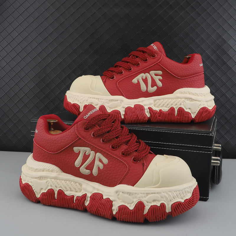 高级感厚底老爹鞋男款潮牌红色板鞋超火增高运动休闲鞋百搭面包鞋