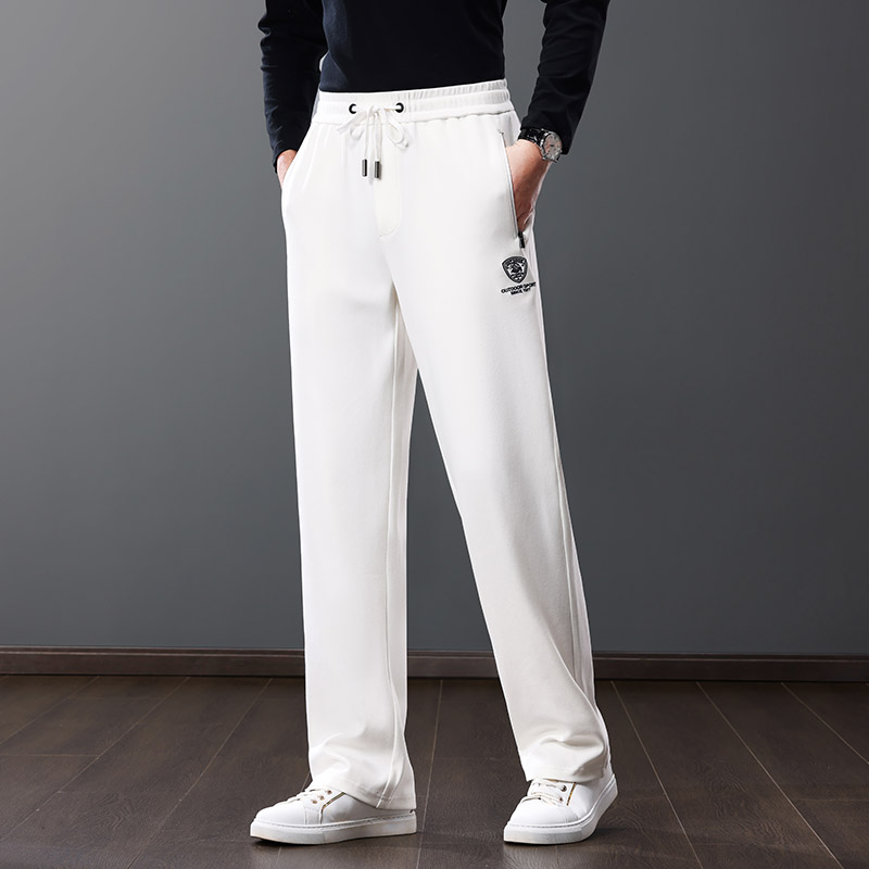 2025秋季新款男士宽松直筒棉质运动休闲长裤柔软垂顺白色男裤春秋