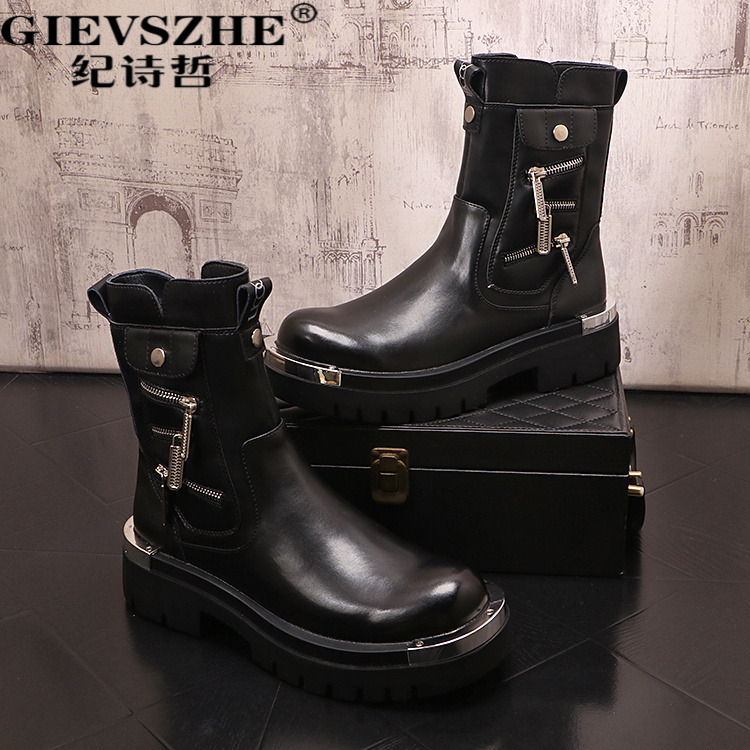 纪诗哲男士马丁靴青年休闲加绒保暖靴子英秋冬男士英伦加绒马丁靴