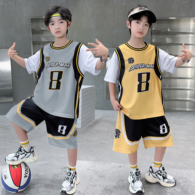 男童篮球套装2025新款大童男孩夏季休闲帅气短袖儿童运动夏装薄款