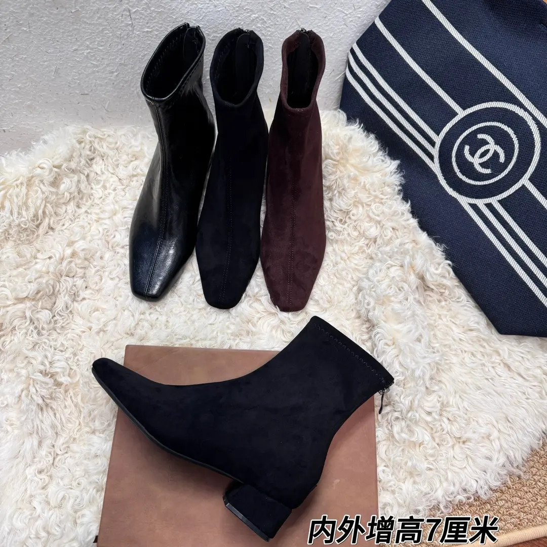 【内外增高7厘米】DUOZHEN~窄方头超显瘦磨砂皮超软哑光气质瘦瘦靴
