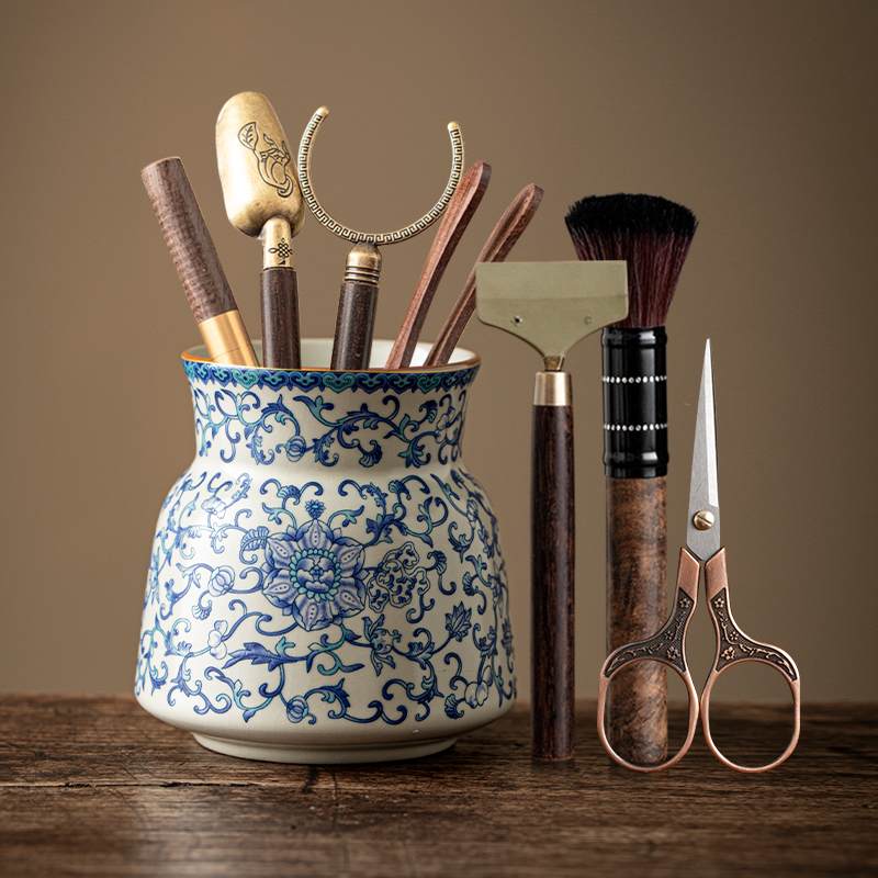 新款泡茶工具大全汝窑茶道六君子套装家用黑檀木茶具配件茶刀茶夹