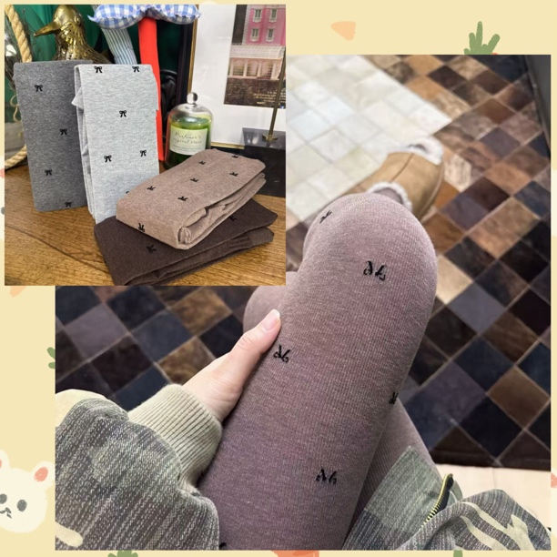 秋冬新品日系复古甜美蝴蝶结竖条纹植绒连裤袜显瘦百搭女打底裤
