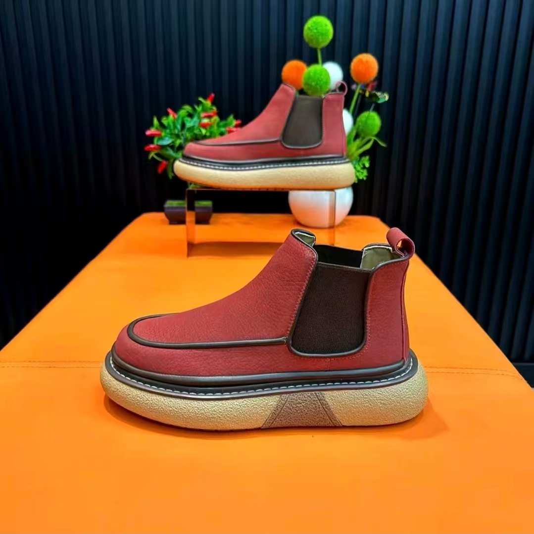 一脚蹬高帮套筒切尔西靴加绒保暖男马丁靴秋冬单棉同款男士休闲鞋