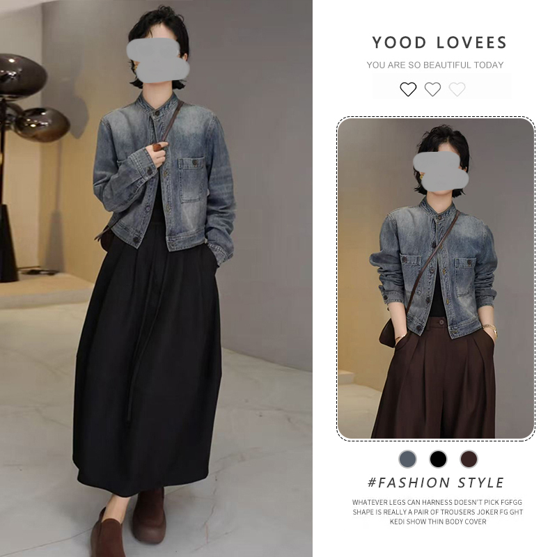 美式辣妹气质复古牛仔短外套高腰显瘦阔腿裤2025春秋新款通勤套装