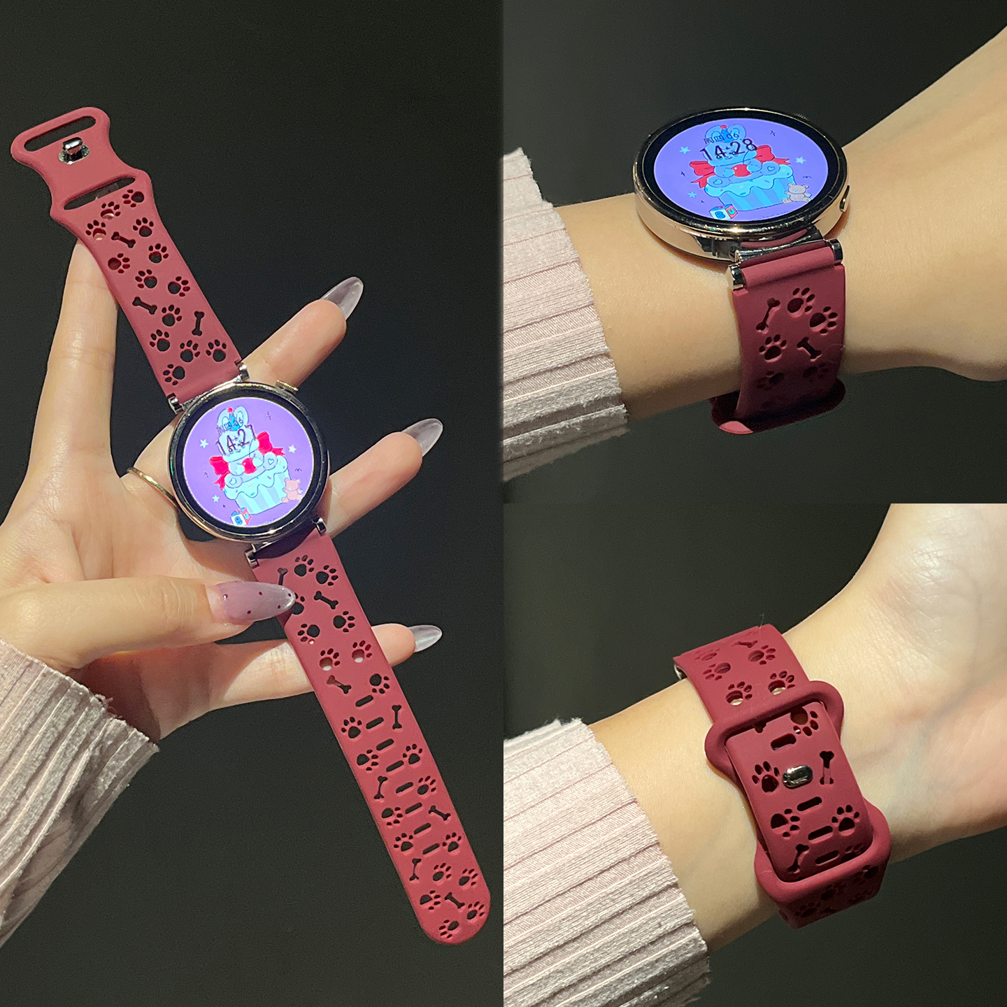 适用华为gt6表带gt5女款GT4硅胶手表watch5镂空狗爪透气腕带JY