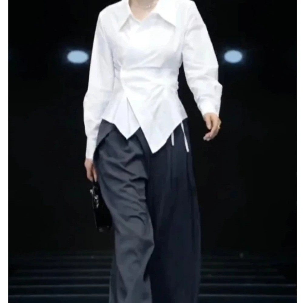 新款洋气不规则上衣高腰阔腿裤女装